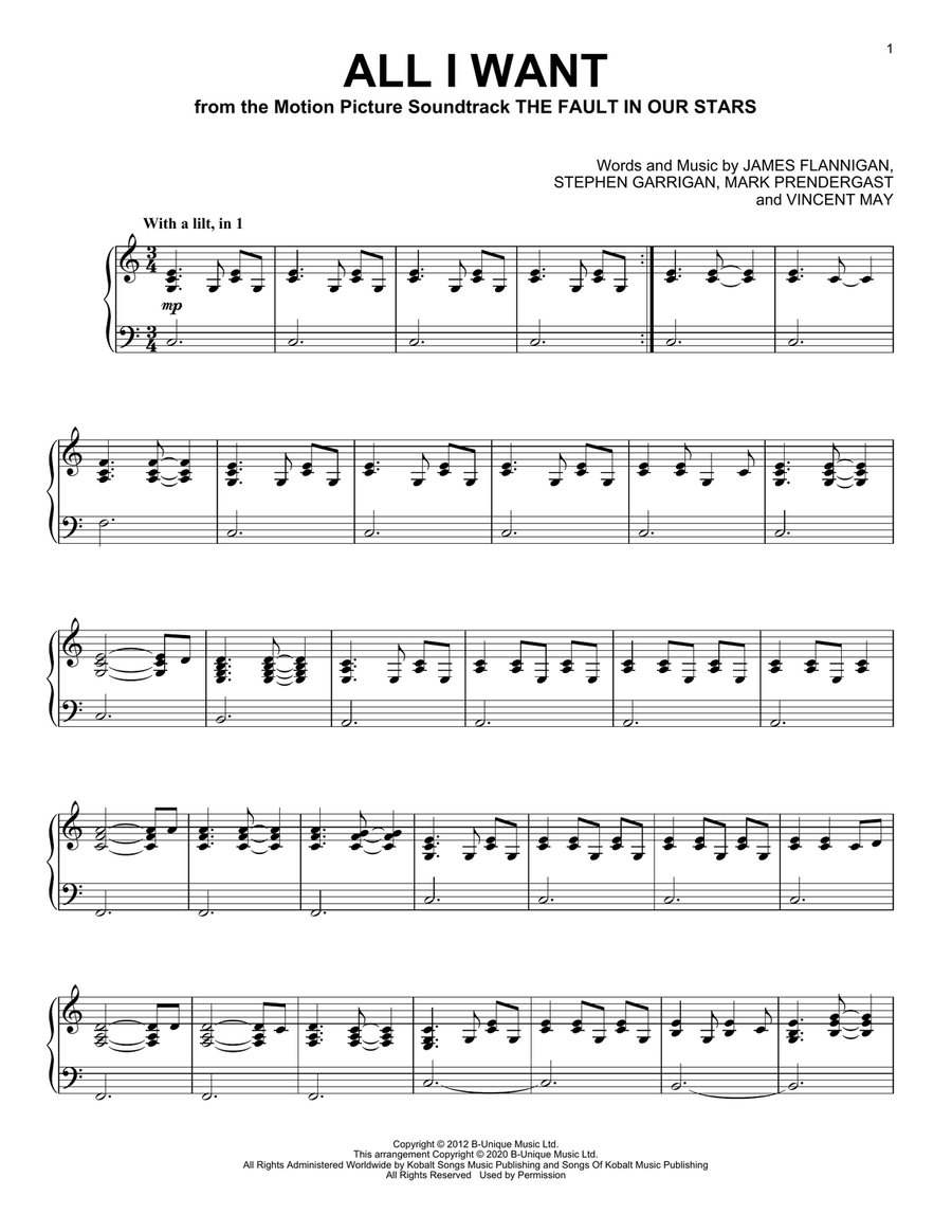 All I Want Piano Solo scores gallery preview page 1