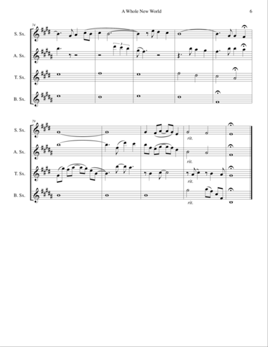 A Whole New World (from 'Aladdin') Woodwind Quartet scores gallery preview page 6