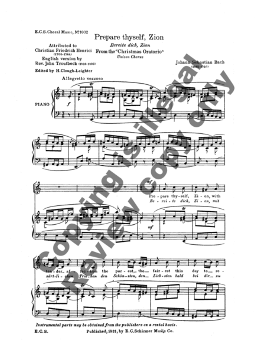 Christmas Oratorio: Prepare thyself Zion (Bereite dich, Zion) Unison Choir scores gallery preview page 6