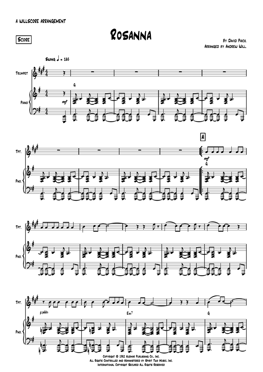 Rosanna Trumpet Solo scores gallery preview page 1