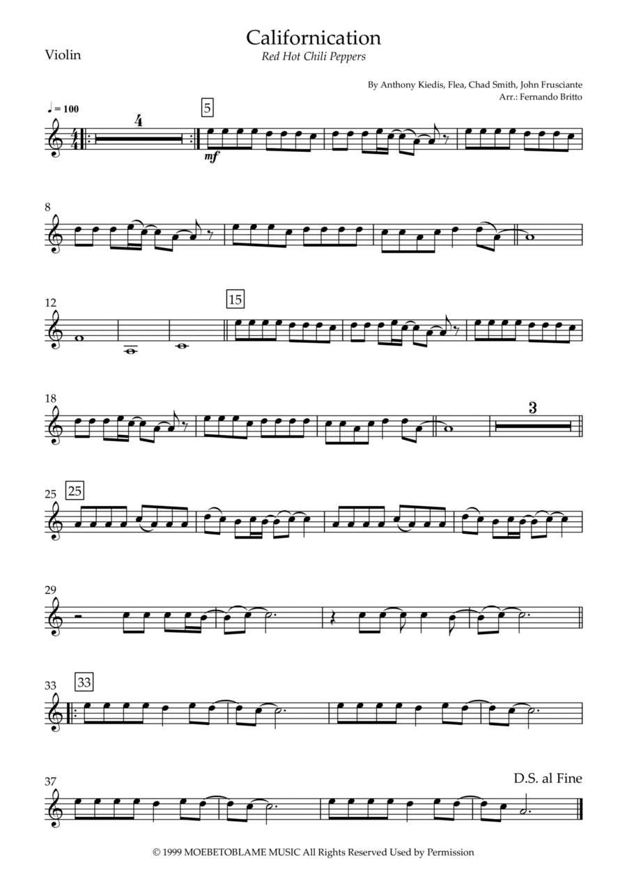 Californication Californication Violin Solo scores gallery preview page 1