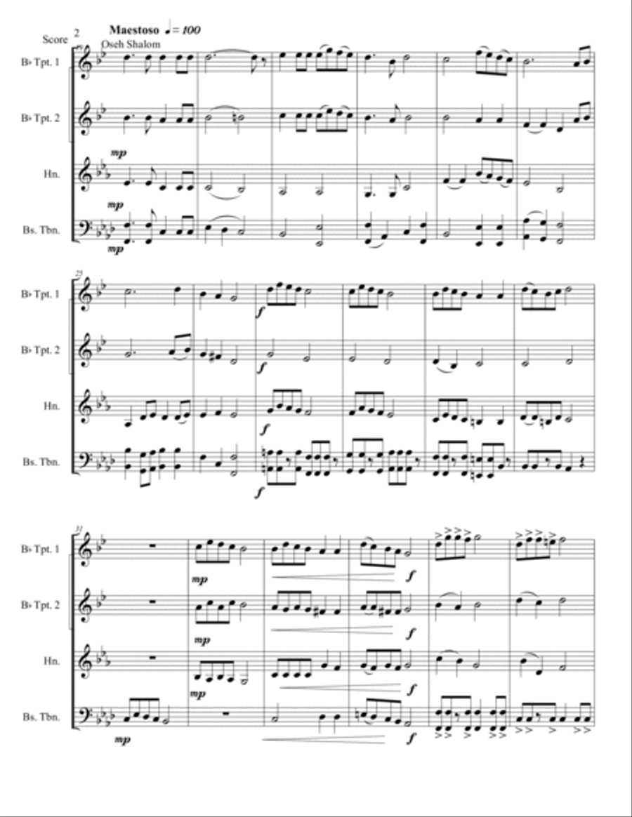Hanukkah Medley for Brass Quartet-Score and Parts Brass Quartet scores gallery preview page 2