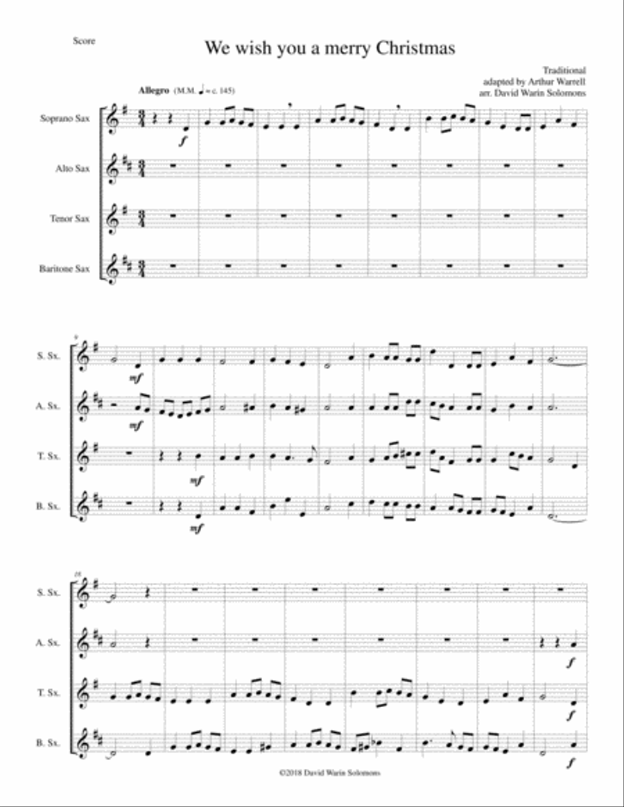 We wish you a merry Christmas for saxophone quartet