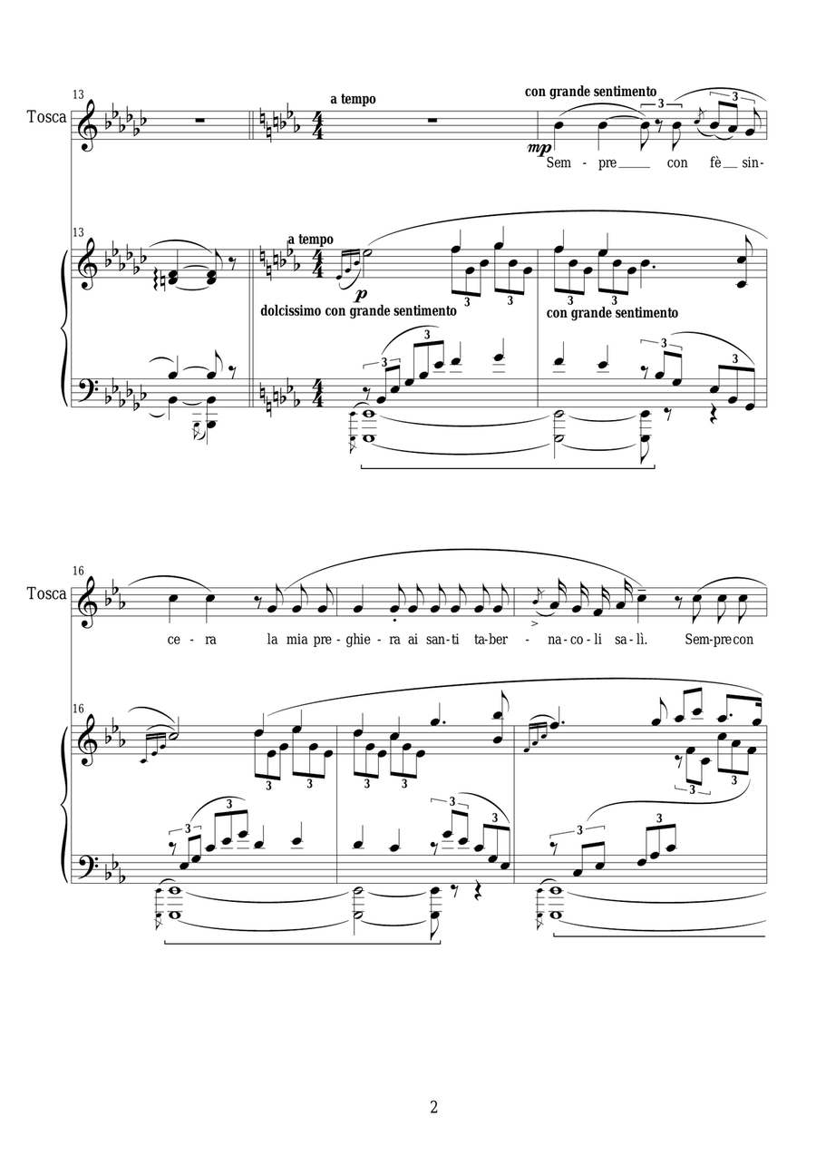 Puccini - Tosca (Act2) Vissi d'arte - Soprano and piano Soprano Voice scores gallery preview page 2