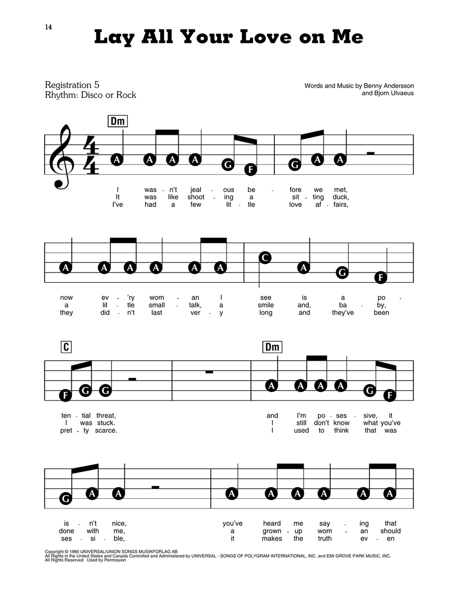 Lay All Your Love On Me (from Mamma Mia) Electronic Keyboard scores gallery preview page 1