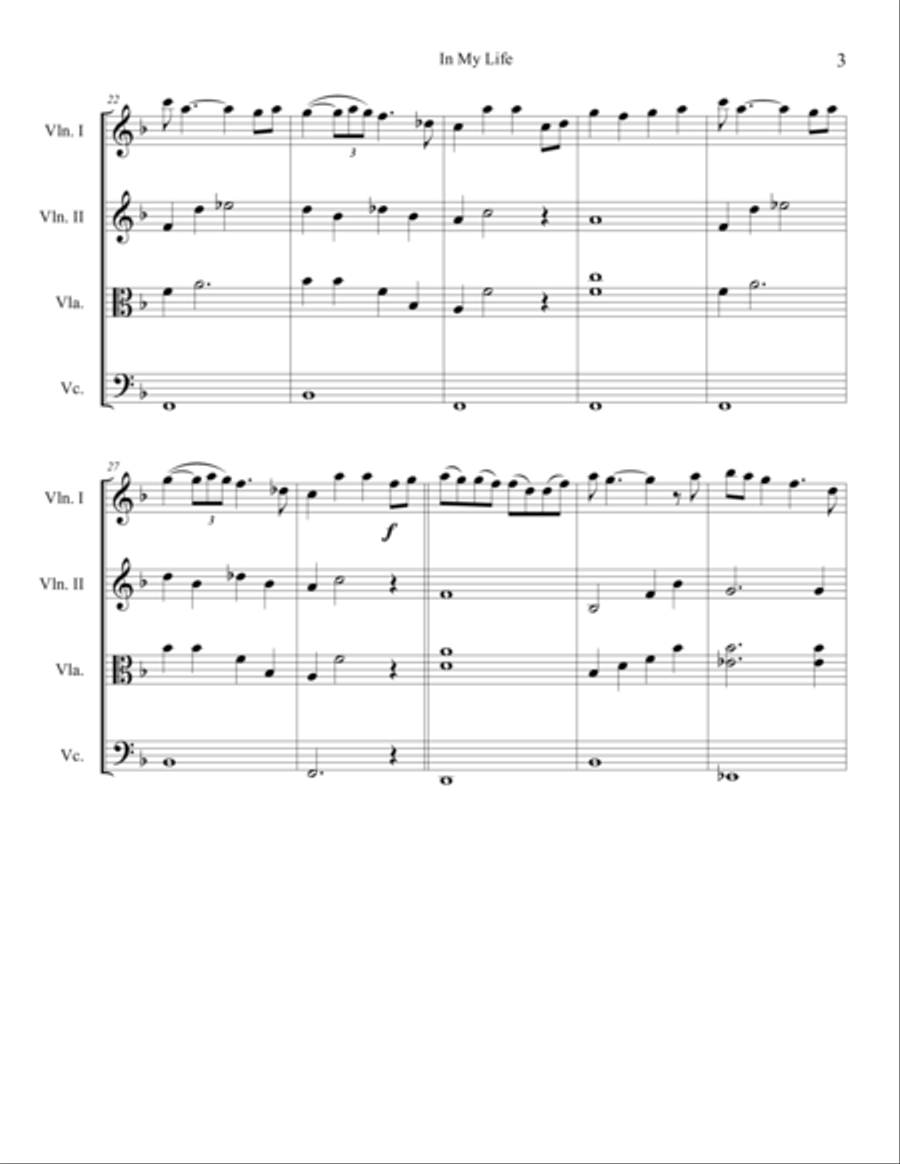 In My Life String Quartet scores gallery preview page 4