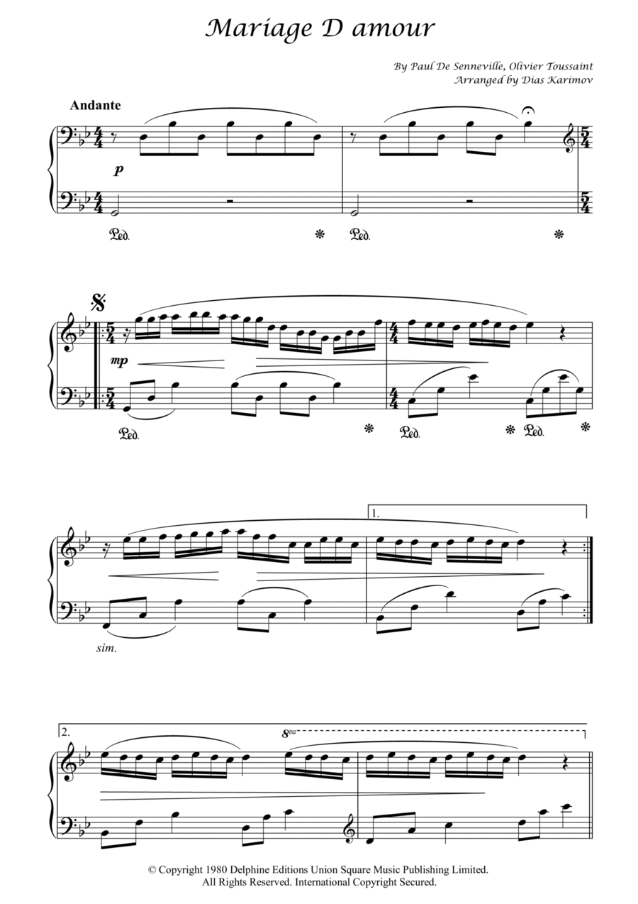 Mariage D Amour Piano Solo scores gallery preview page 1