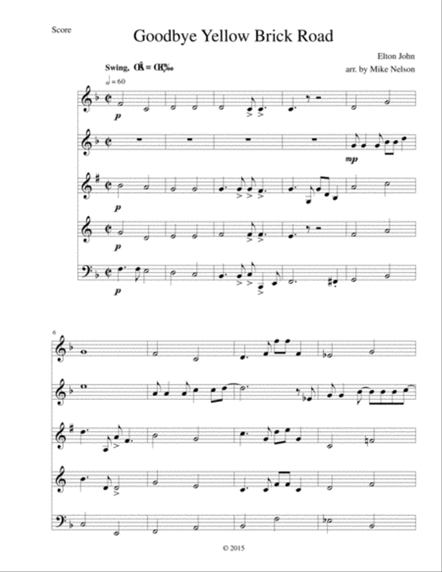 Goodbye Yellow Brick Road Woodwind Quintet scores gallery preview page 1