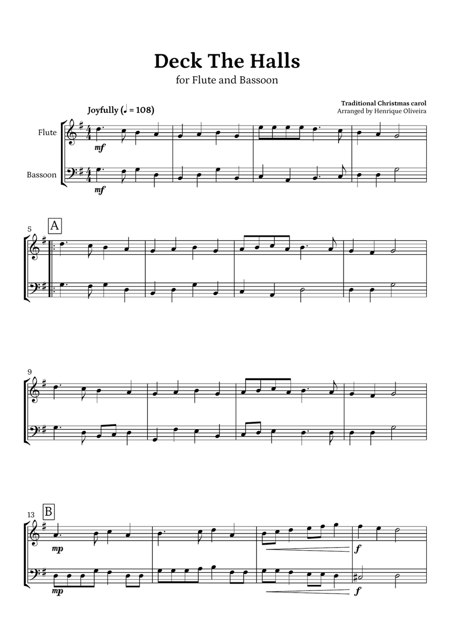 Book cover for Deck The Halls (Flute and Bassoon) | Christmas Carol