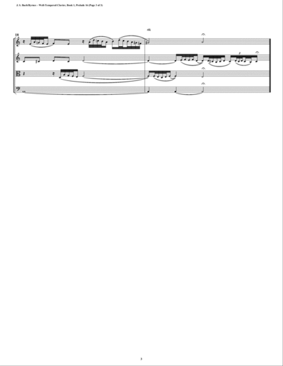 Prelude 16 from Well-Tempered Clavier, Book 1 (String Quartet) String Quartet scores gallery preview page 3