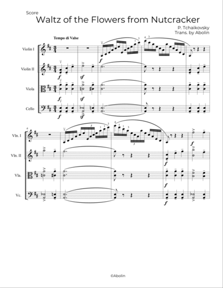 Tchaikovsky: Waltz of the Flowers from The Nutcracker - String Quartet String Quartet scores gallery preview page 2