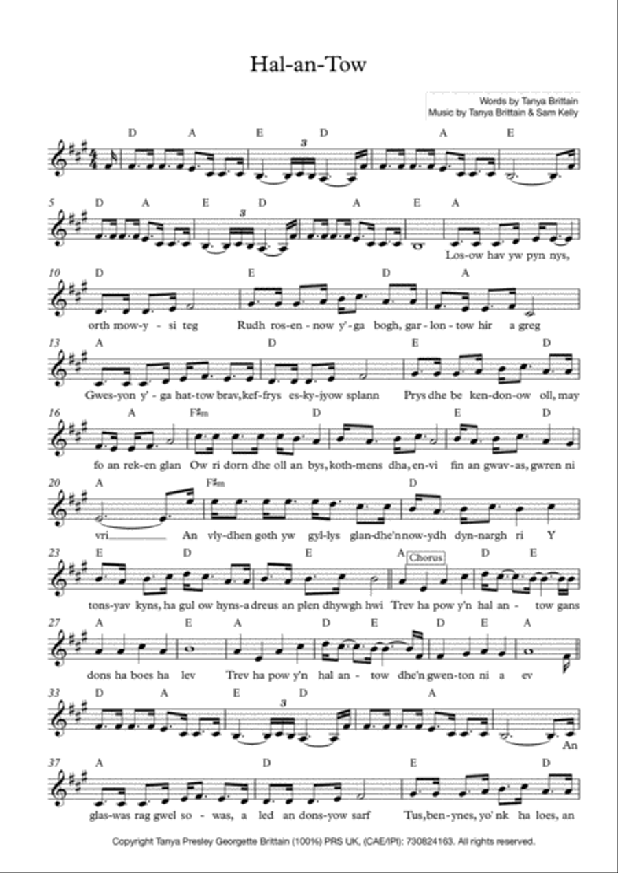 Hal-an-Tow (Cornish) Voice scores gallery preview page 1