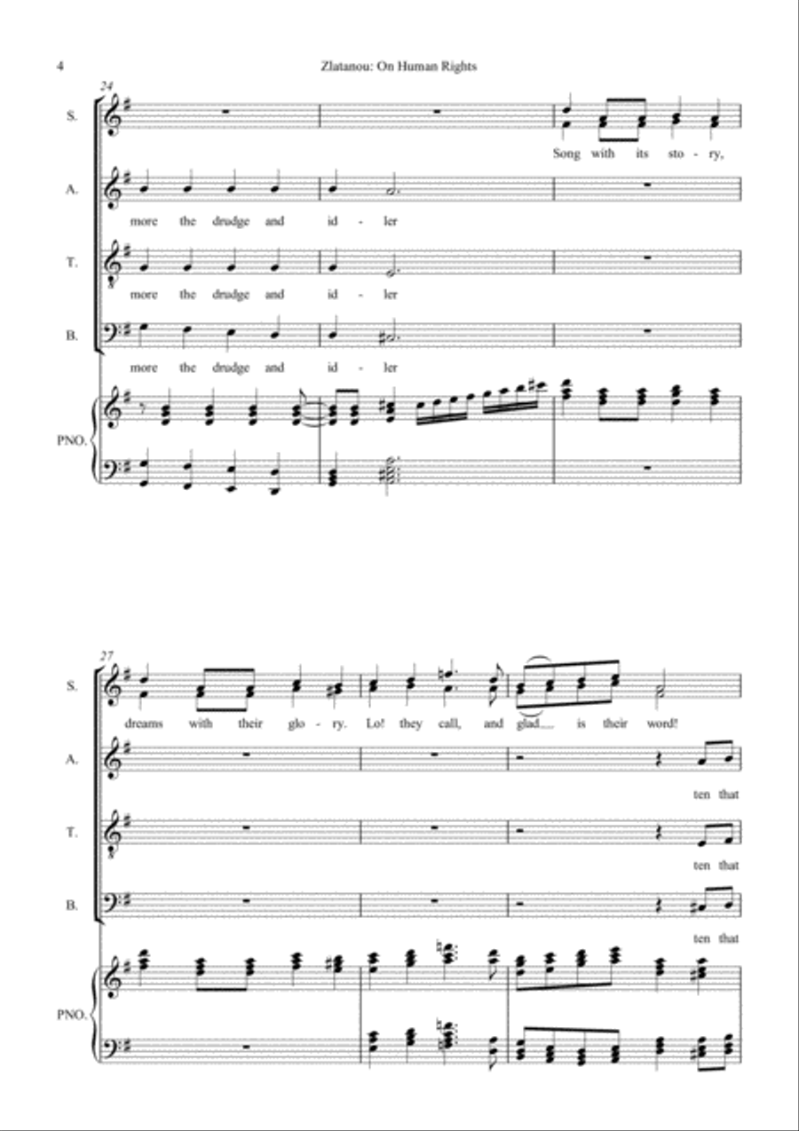 ON HUMAN RIGHTS (1) for SATB choir and Piano 4-Part scores gallery preview page 4