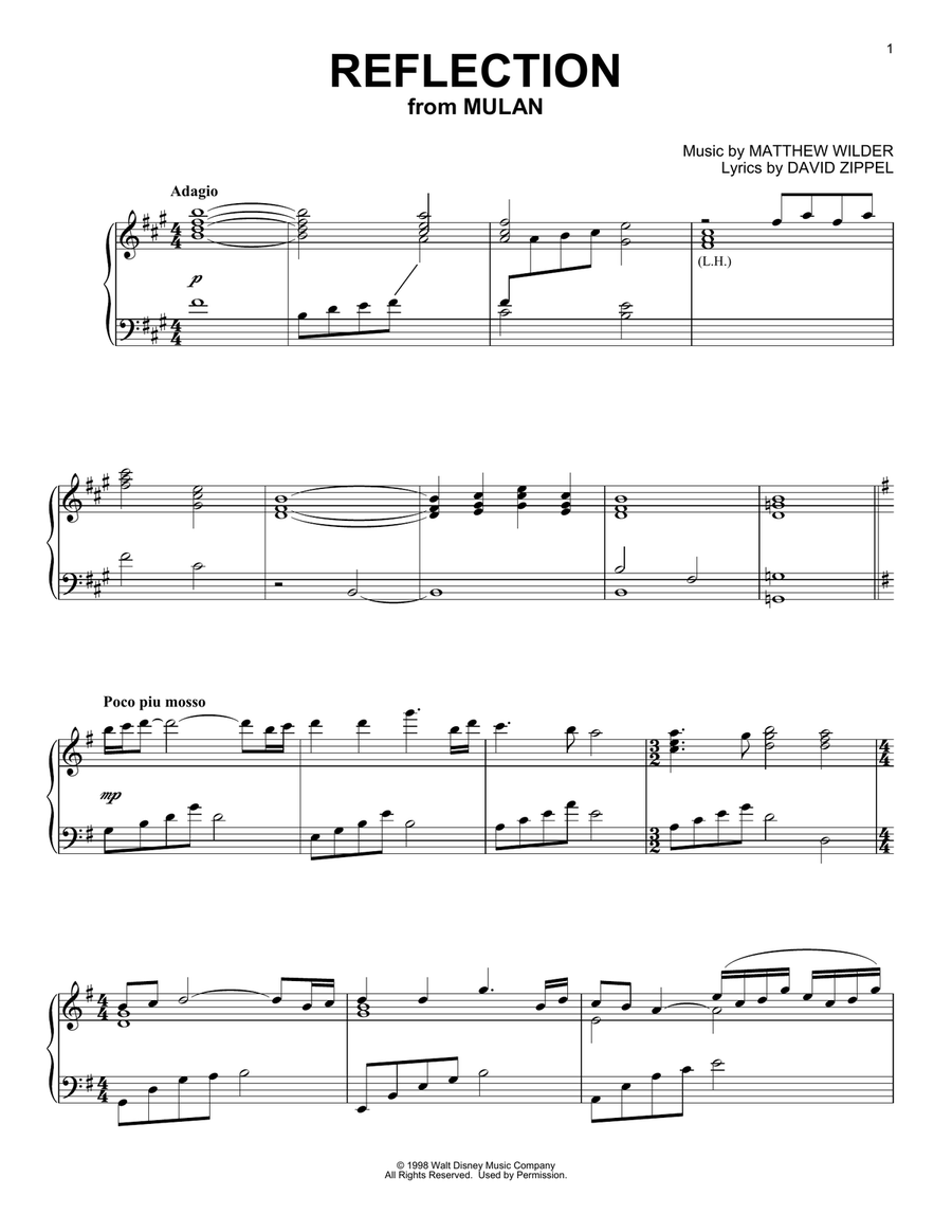 Reflection (from Mulan) [Classical version] Piano Solo scores gallery preview page 1
