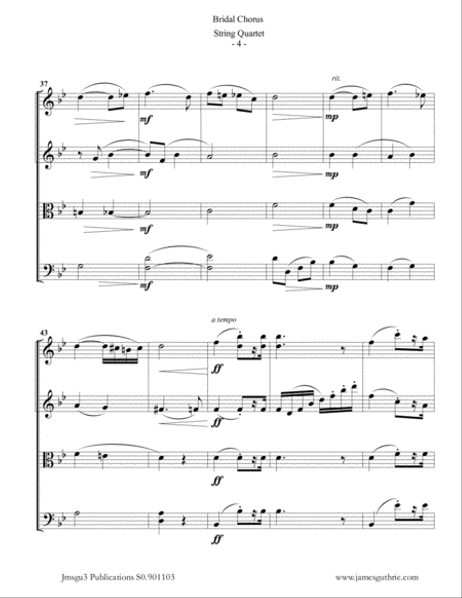 Wagner: Bridal Chorus for String Quartet String Quartet scores gallery preview page 4