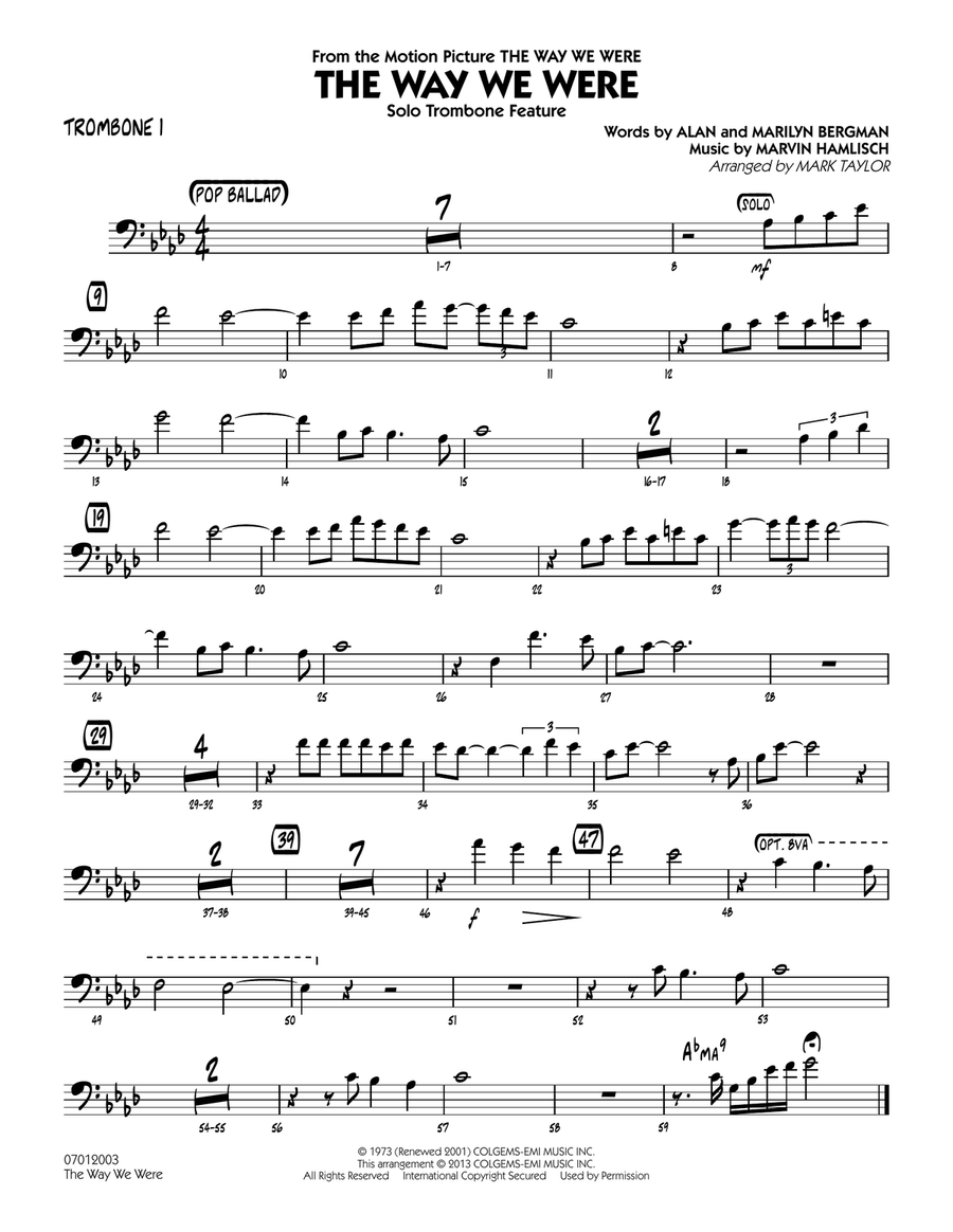 The Way We Were - Trombone 1 Jazz Ensemble scores gallery preview page 1