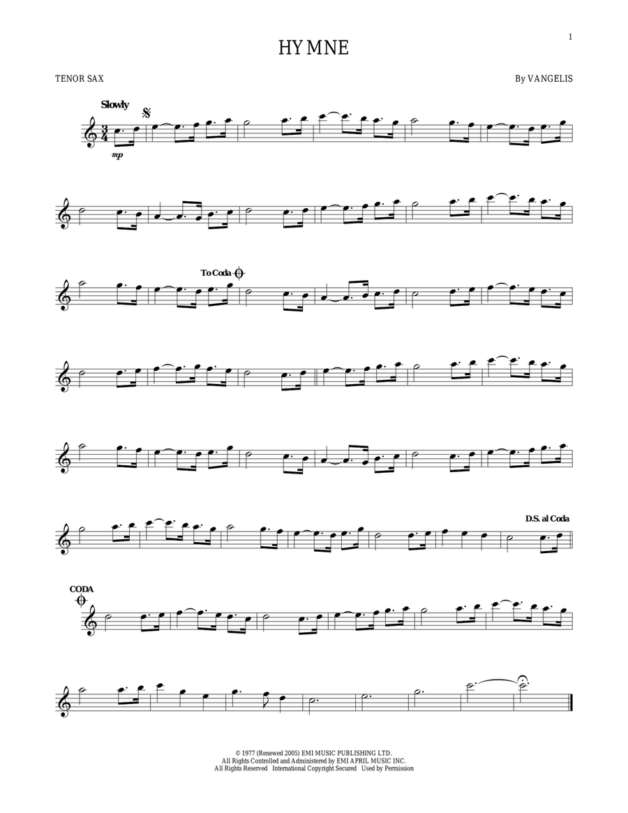 Hymne Tenor Saxophone scores gallery preview page 1