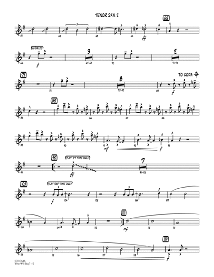 Who Will Buy? (from Oliver) (arr. Mark Taylor) - Tenor Sax 2 Jazz Ensemble scores gallery preview page 2