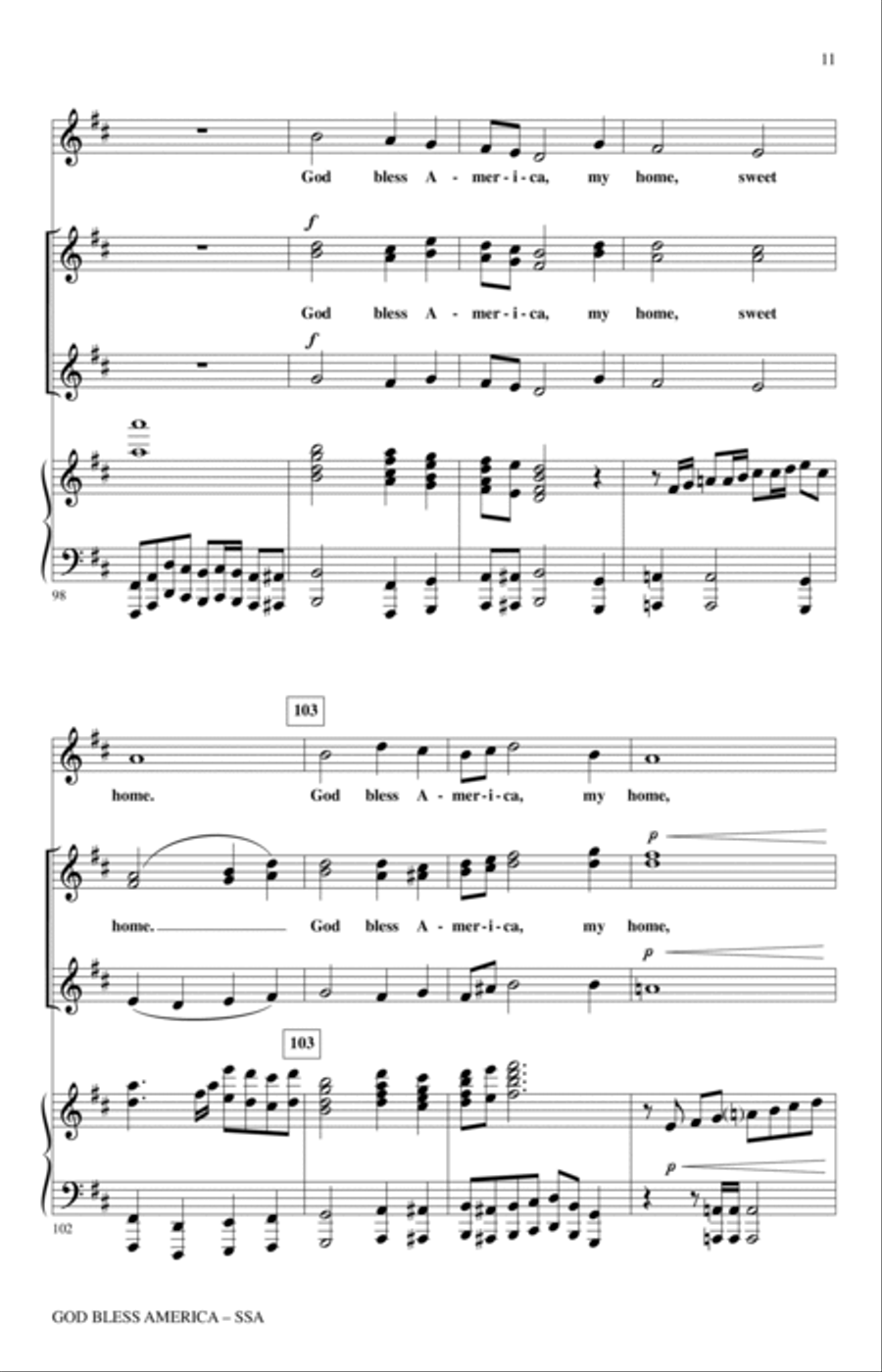 God Bless America (arr. Bruce Healey) SSA scores gallery preview page 10