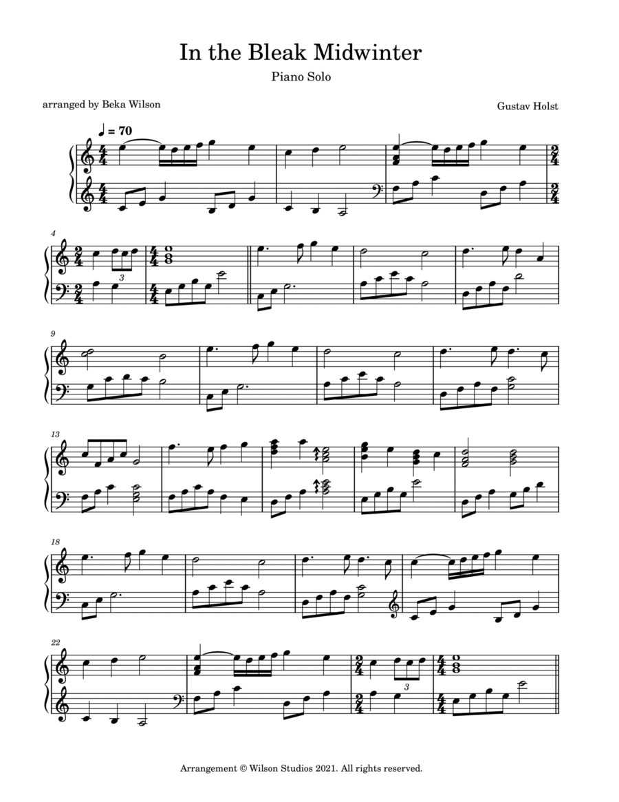 In the Bleak Midwinter--piano solo Piano Solo scores gallery preview page 1