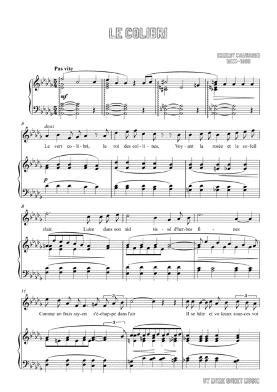 Chausson-Le colibri in D flat Major,for voice and piano Voice Solo scores gallery preview page 3