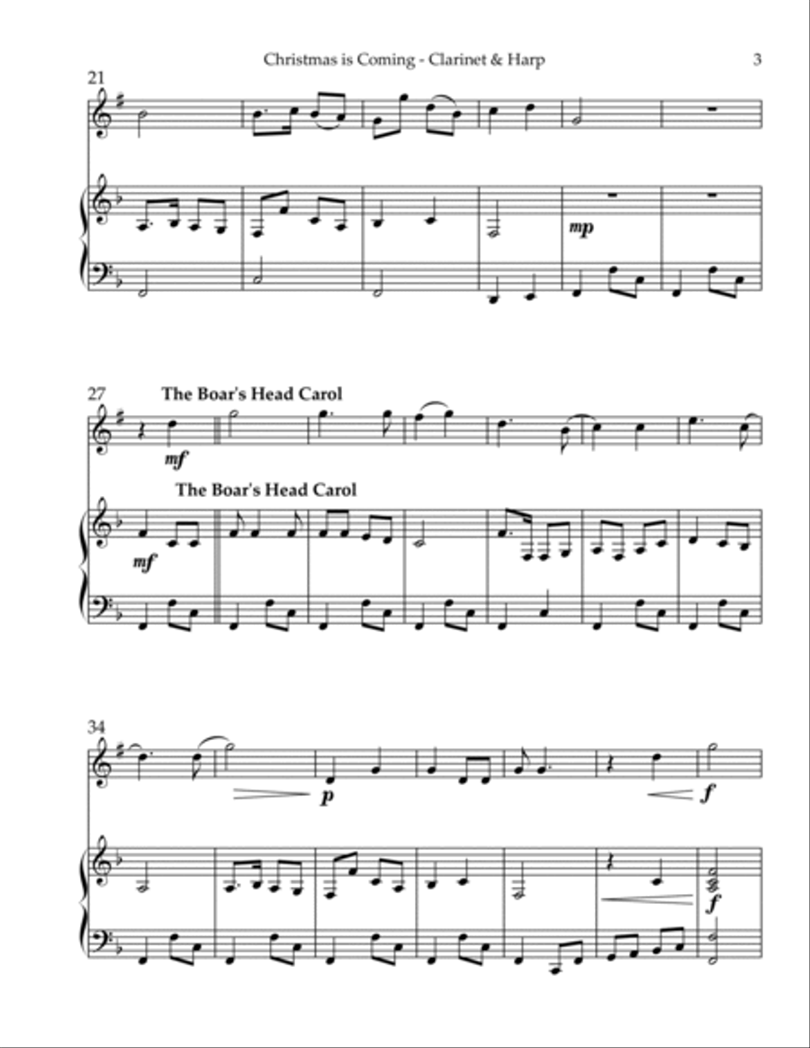 Christmas is Coming, Duet for Bb Clarinet & Harp