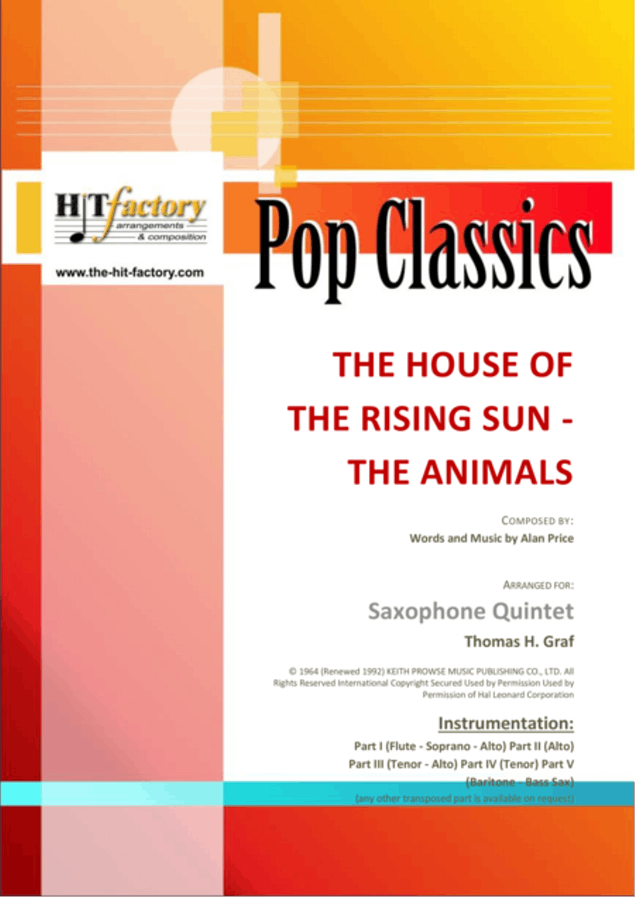 The House Of The Rising Sun Saxophone Quintet scores gallery preview page 1