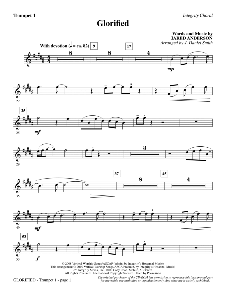 Glorified - Trumpet 1 Choir scores gallery preview page 1
