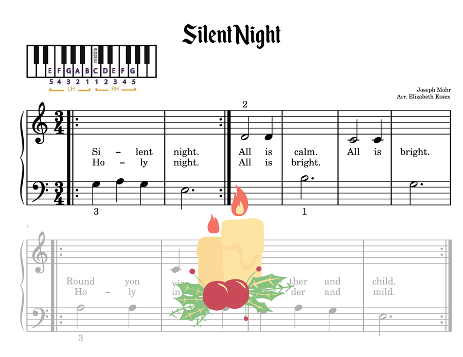 Silent Night - Multi-level COMBO: Finger Number / Alpha Notes / Staff Primer Easy Piano scores gallery preview page 5