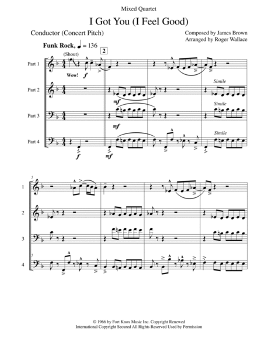 I Got You (i Feel Good) Saxophone Quartet scores gallery preview page 2