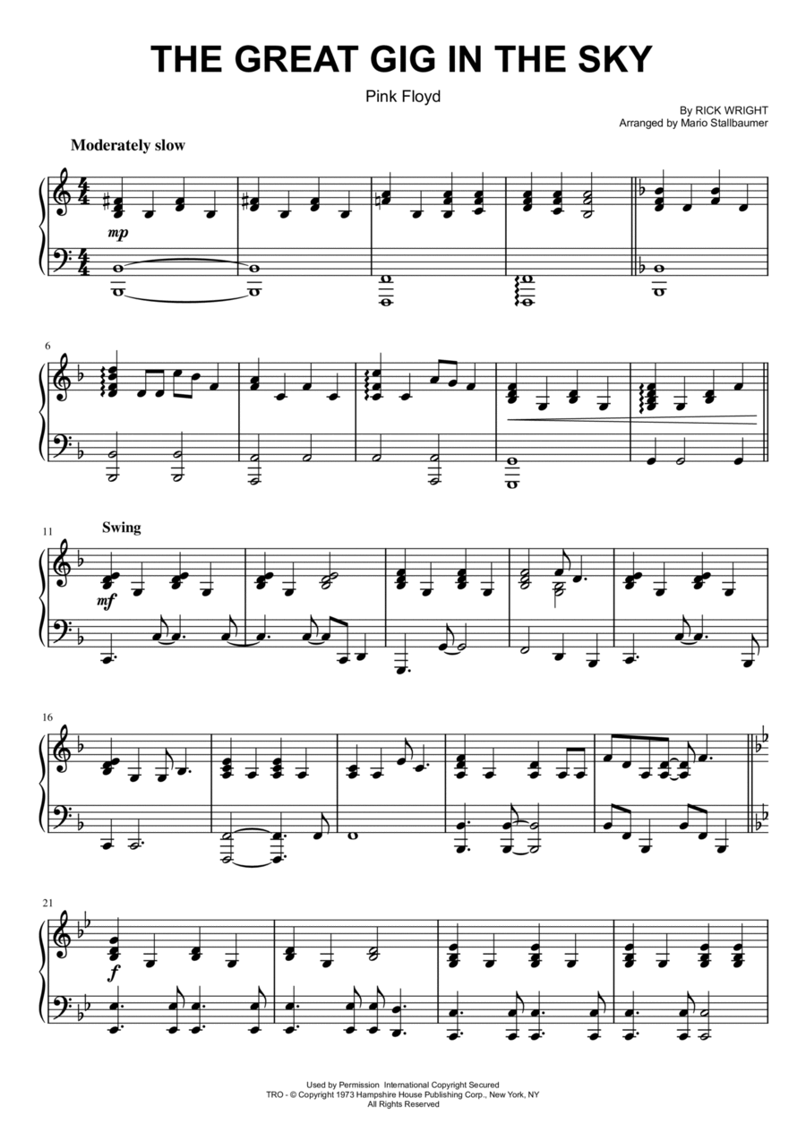 The Great Gig In The Sky Piano Solo scores gallery preview page 1