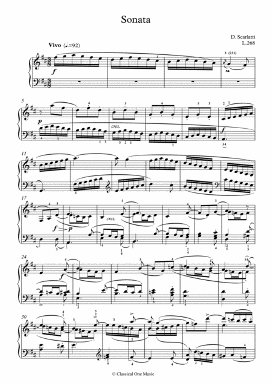 Scarlatti-Sonata in D-Major L.268 K.224(piano) Piano Solo scores gallery preview page 2