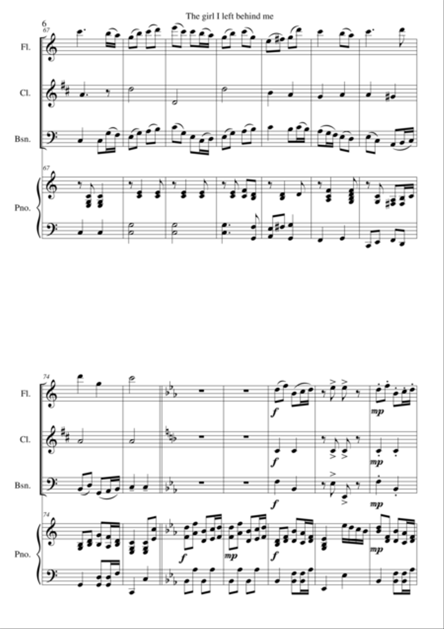The girl I left behind me (Waxies' Dargle) for flute clarinet bassoon and piano Bassoon scores gallery preview page 6