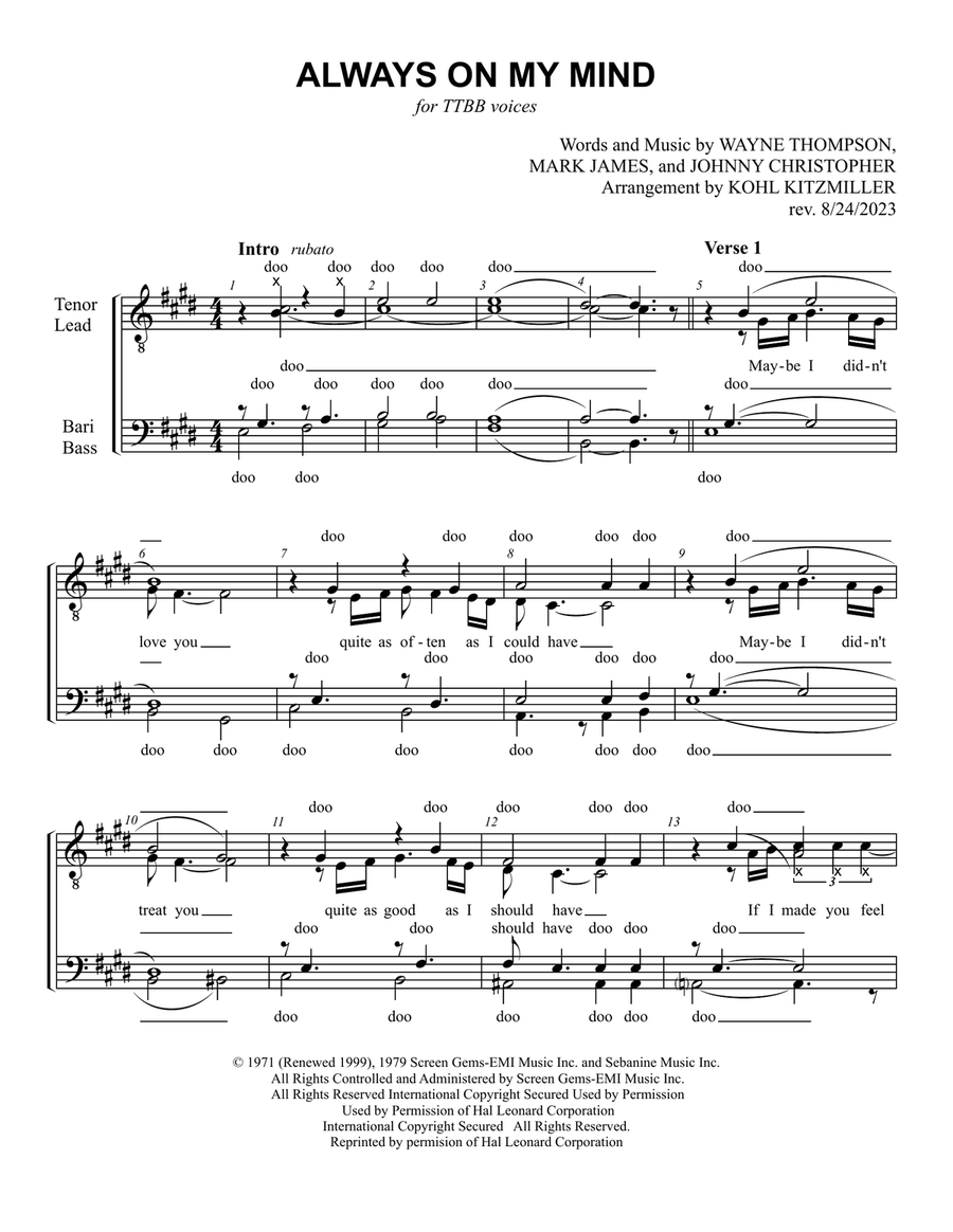 Always On My Mind TTBB scores gallery preview page 2