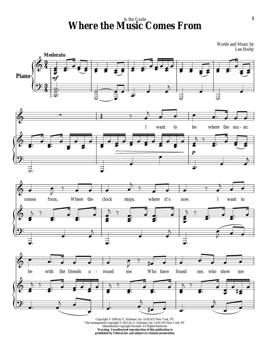 Where The Music Comes From Piano, Vocal scores gallery preview page 1