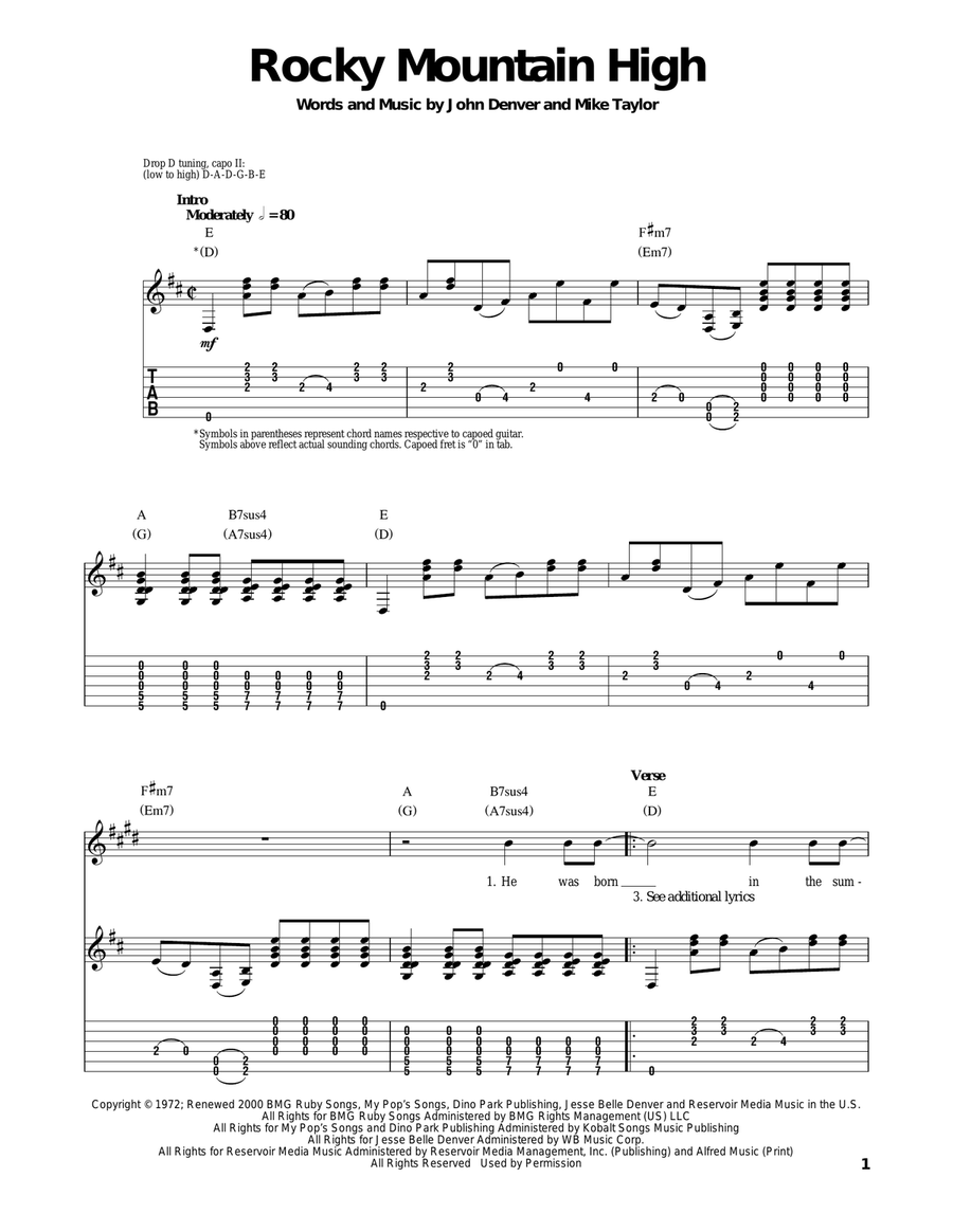 Rocky Mountain High Rocky Mountain High Acoustic Guitar scores gallery preview page 1