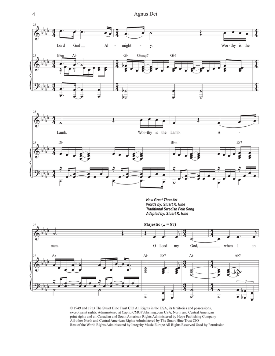 Medley: Agnus Dei with How Great Thou Art Piano, Vocal scores gallery preview page 4