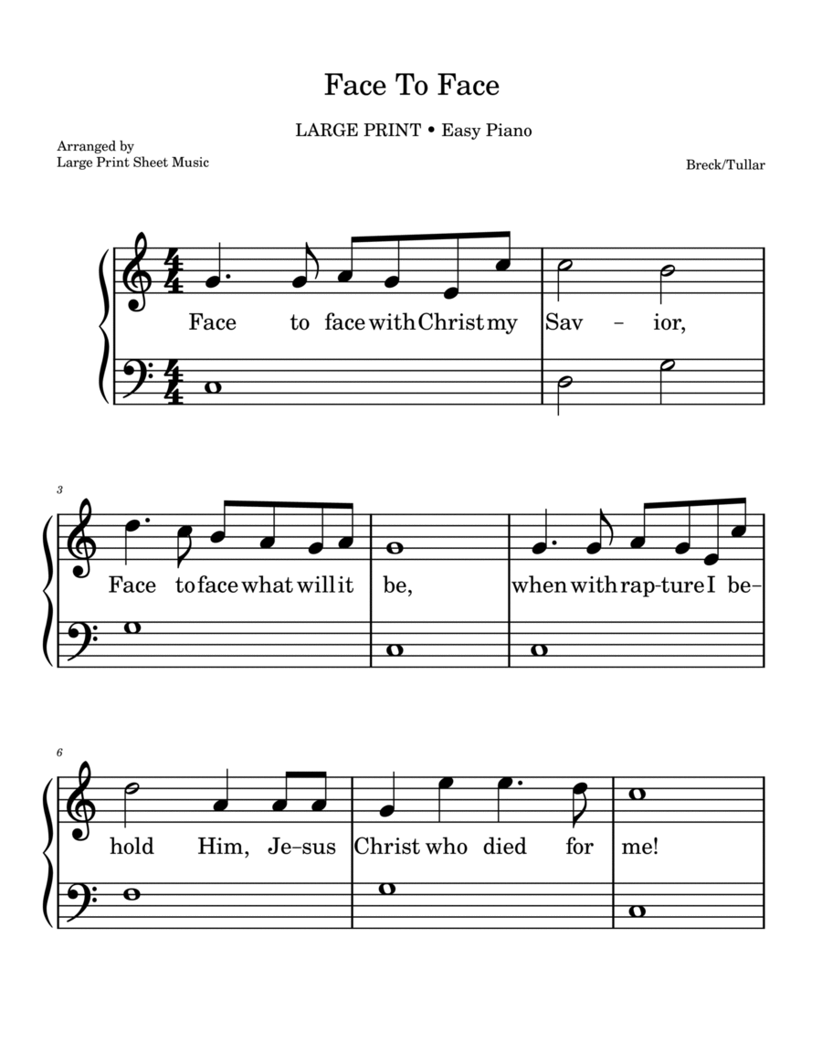 Face To Face Hymn • LARGE PRINT • Easy Piano Solo Piano Method scores gallery preview page 1
