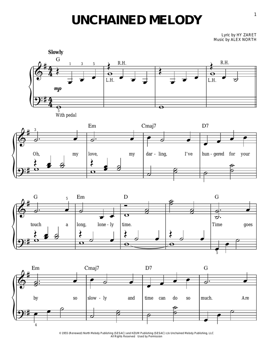 Unchained Melody Easy Piano scores gallery preview page 1