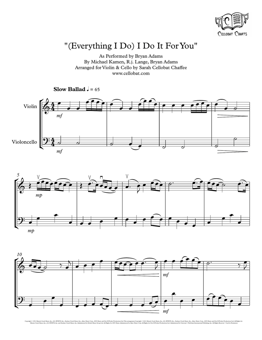 (everything I Do) I Do It For You by Bryan Adams String Duet - Digital Sheet Music