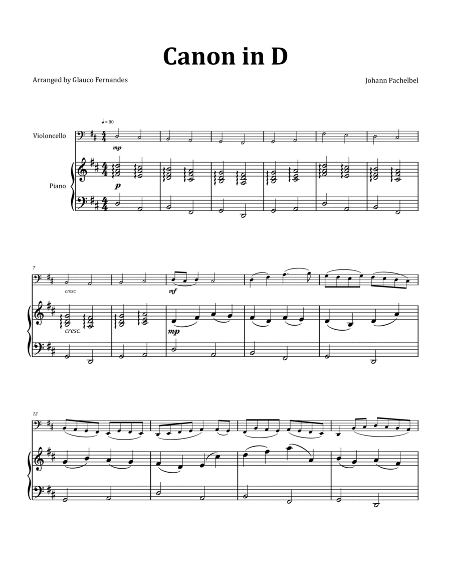Canon by Pachelbel - Cello & Piano image number null