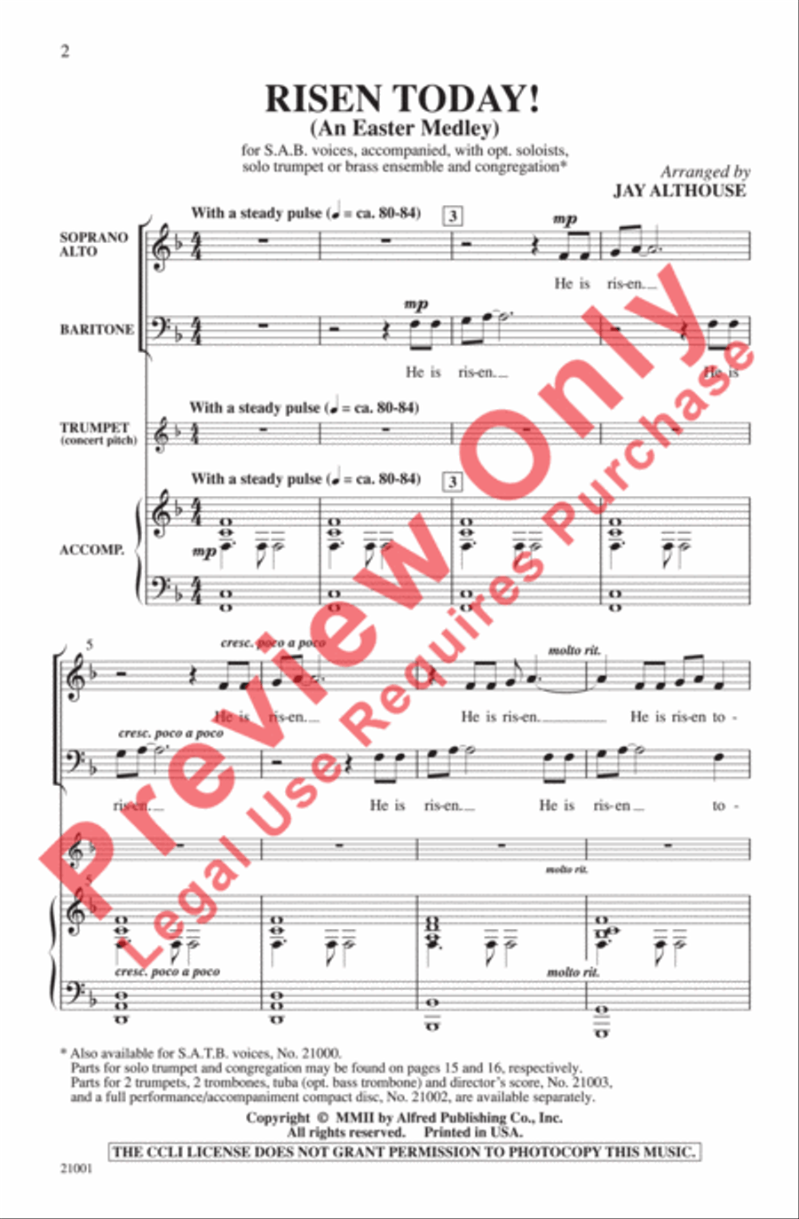 Risen Today! (An Easter Medley) 3-Part scores gallery preview page 2