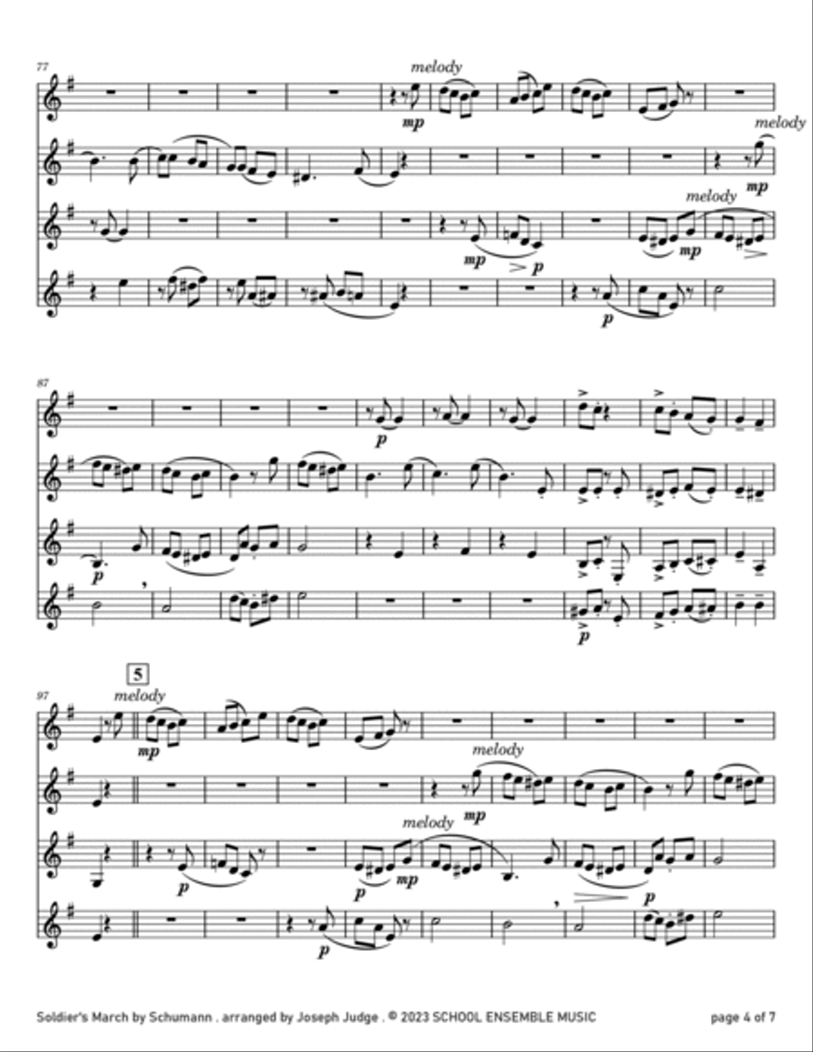 Soldiers March by Schumann for Clarinet Quartet in Schools Clarinet Quartet scores gallery preview page 4