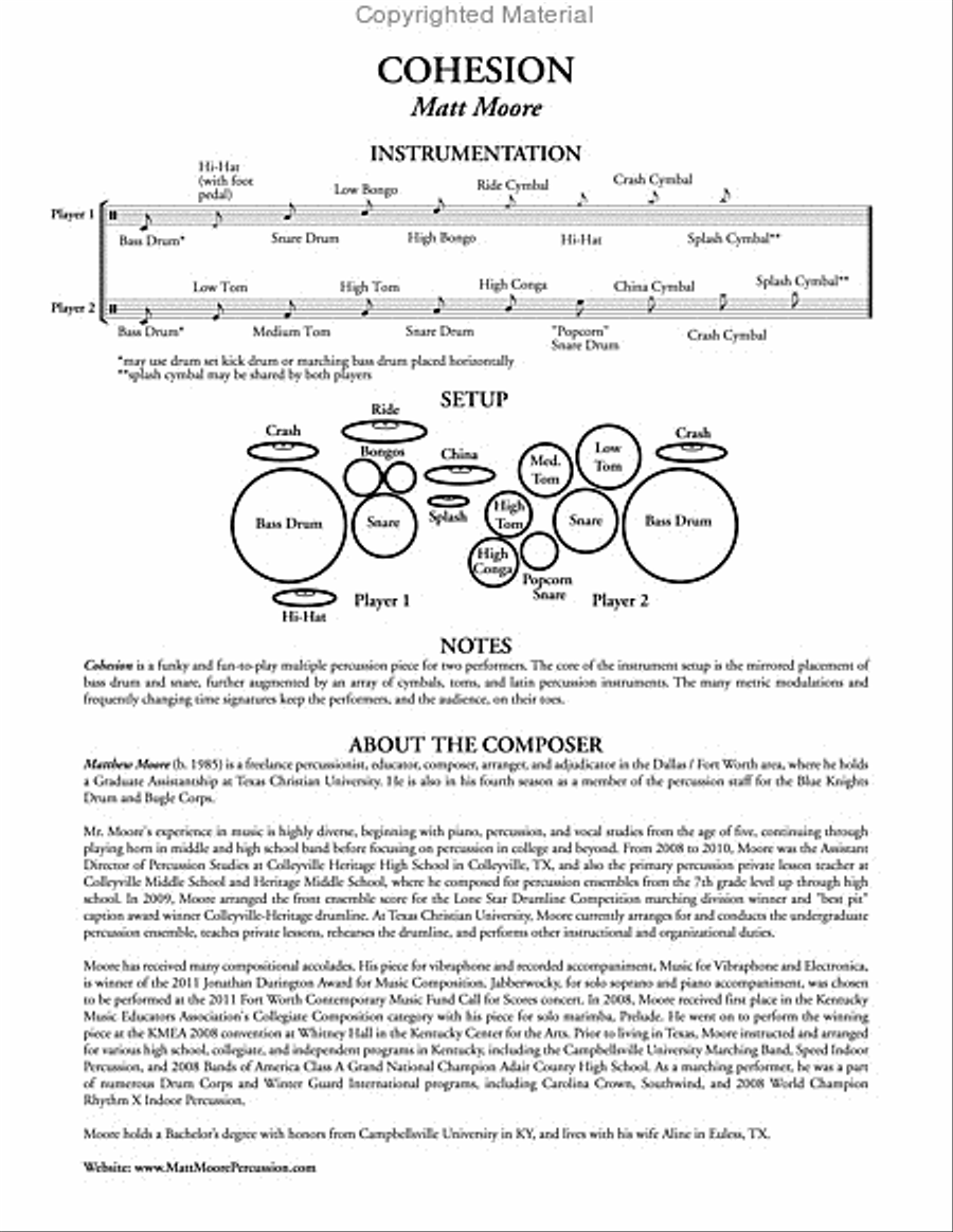 Cohesion (score & parts) Cohesion (score & parts) Percussion scores gallery preview page 2
