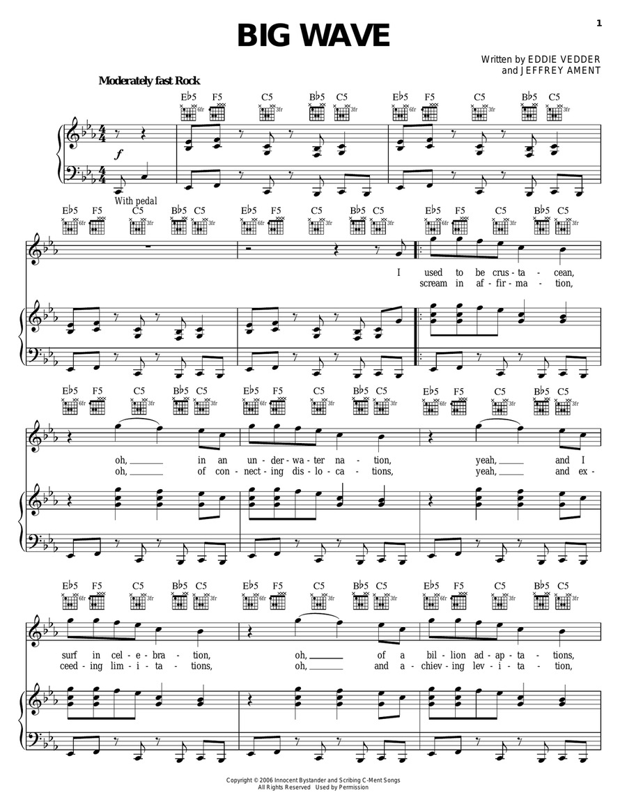 Big Wave Piano, Vocal, Guitar scores gallery preview page 1
