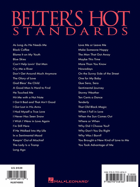 Belter's Hot Standards by Various Piano, Vocal - Sheet Music