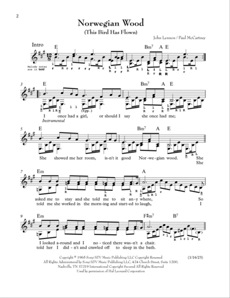 Norwegian Wood (this Bird Has Flown) Dulcimer scores gallery preview page 2
