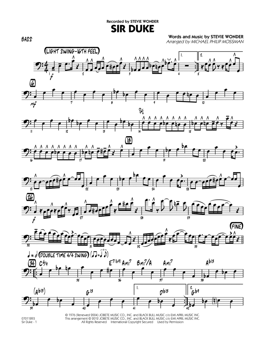 Sir Duke (arr. Michael Philip Mossman) - Bass Jazz Ensemble scores gallery preview page 1