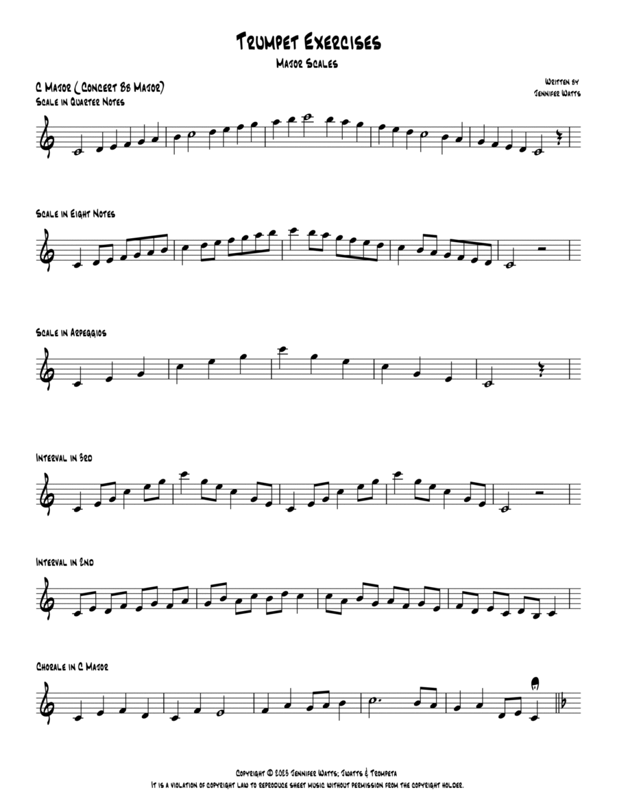 Major Scales work outs for Trumpets B-Flat Trumpet scores gallery preview page 1
