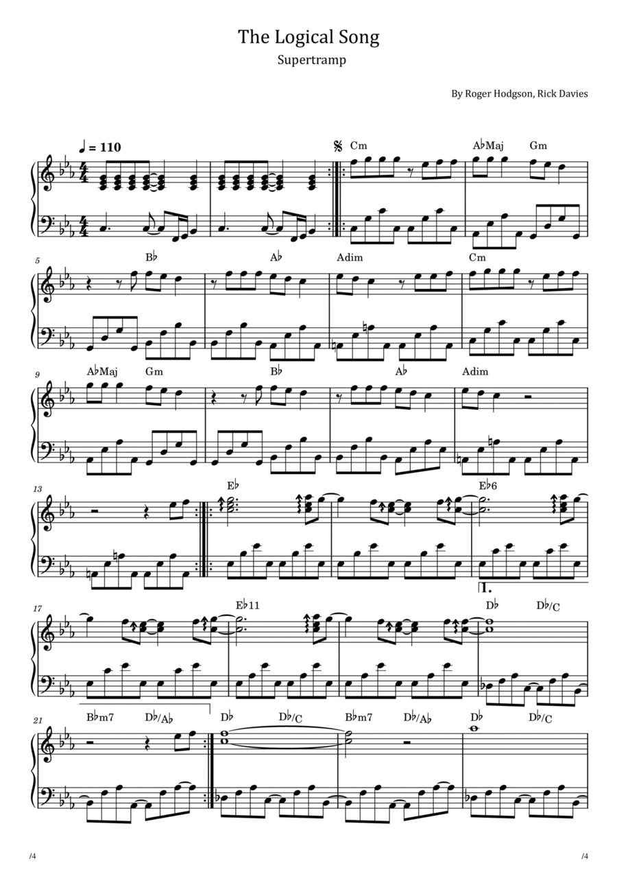The Logical Song Piano Solo scores gallery preview page 1